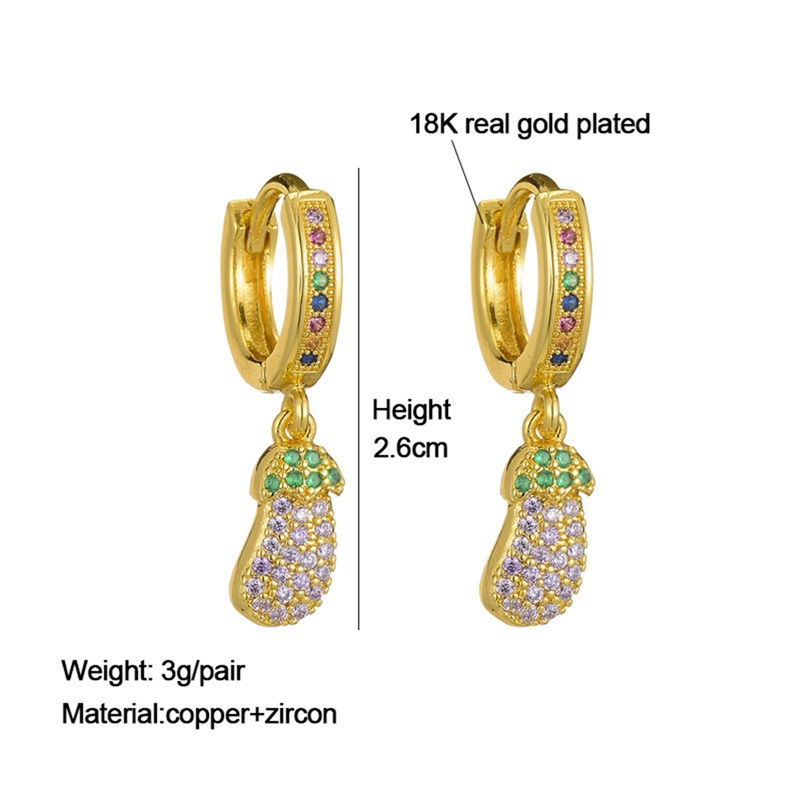 1 Pasang Anting Tusuk Bentuk Buah Nanas Mini Warna Gold Hias Zircon Pelangi Gaya Bohemian Untuk Wanita