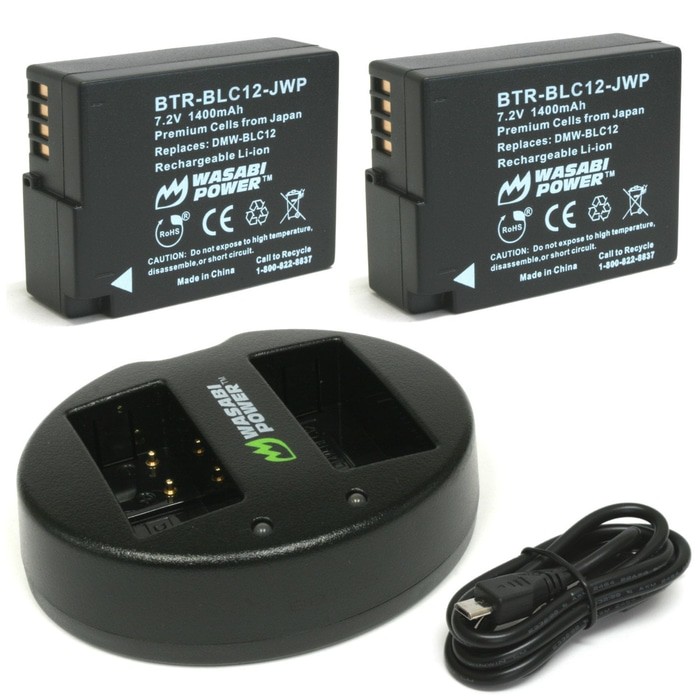 Wasabi Power Battery Panasonic DMW-BLC12- BLC12E (2-Pack) & Charger