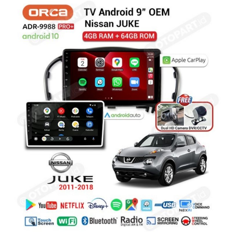 Head Unit Android Ram 4 Gb / 64 Gb ORCA ADR 9988 PRO+ CarPlay Android Auto ORCA PRO+ PLUS OEM NISSAN