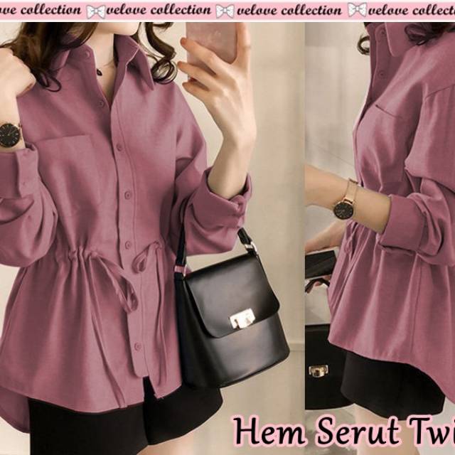 B01 Hem serut/ Atasan fashion wanita model terbaru / Atasan wanita hem serut yg cantik / baju atasan