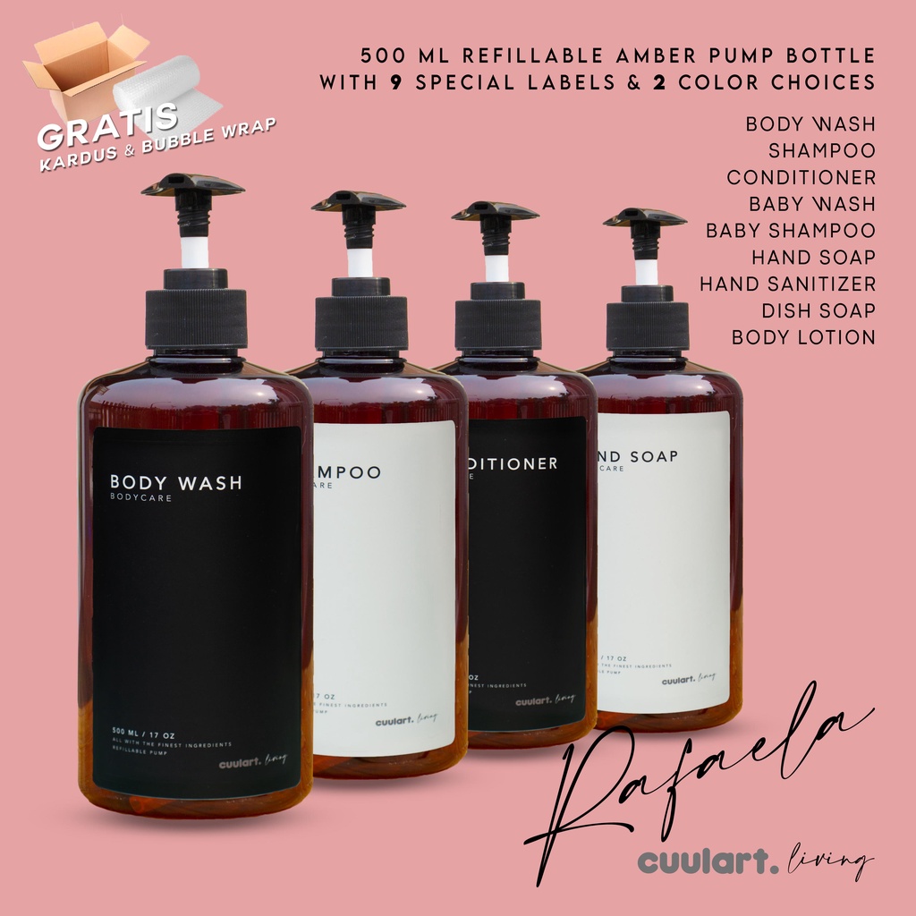Botol Pump 500ml Sabun Cair + Label Sticker Aesthetic Design Rafaela