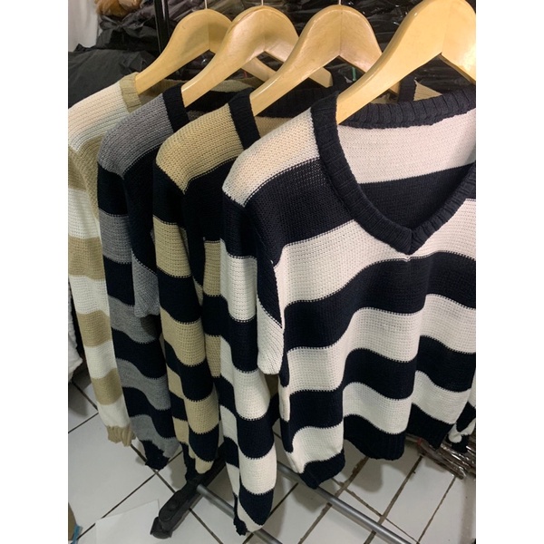 ZETTA KNITE SWEATER | SWEATER RAJUT STRIP WANITA KOREAN