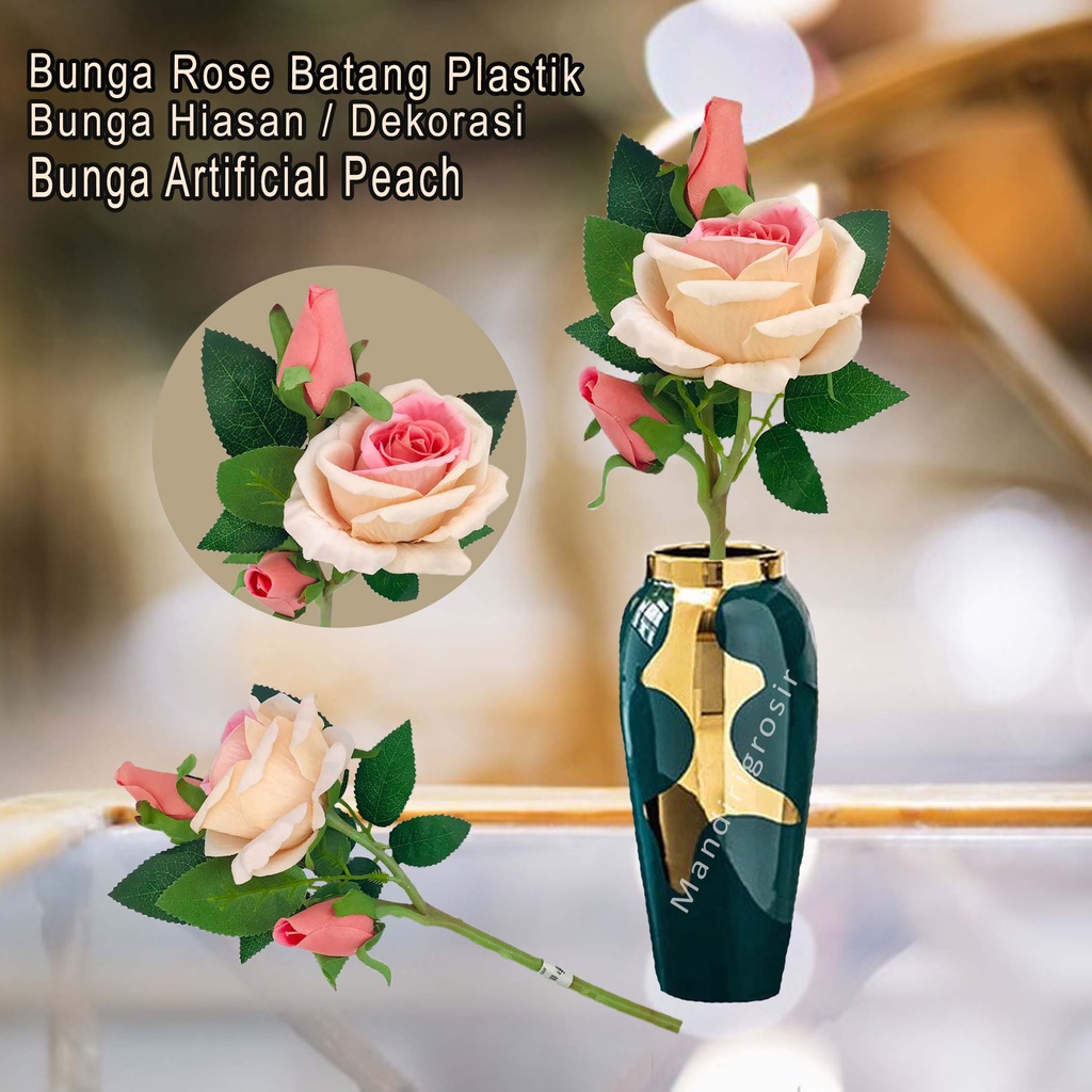 Bunga rose Batang Platik * Bunga Dekorasi * bunga Hias * bunga Artificial * peach