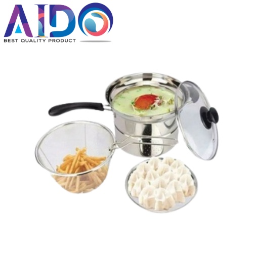 PANCI 3 IN 1/COOKING POT 3 IN 1/DEEP FRYER/PANCI KUKUS,GORENG,REBUS/PANCI MULTIFUNGSI PANCI 218 Panci Goreng Kukus deep Frying Steamer 22cm Serbaguna 2401