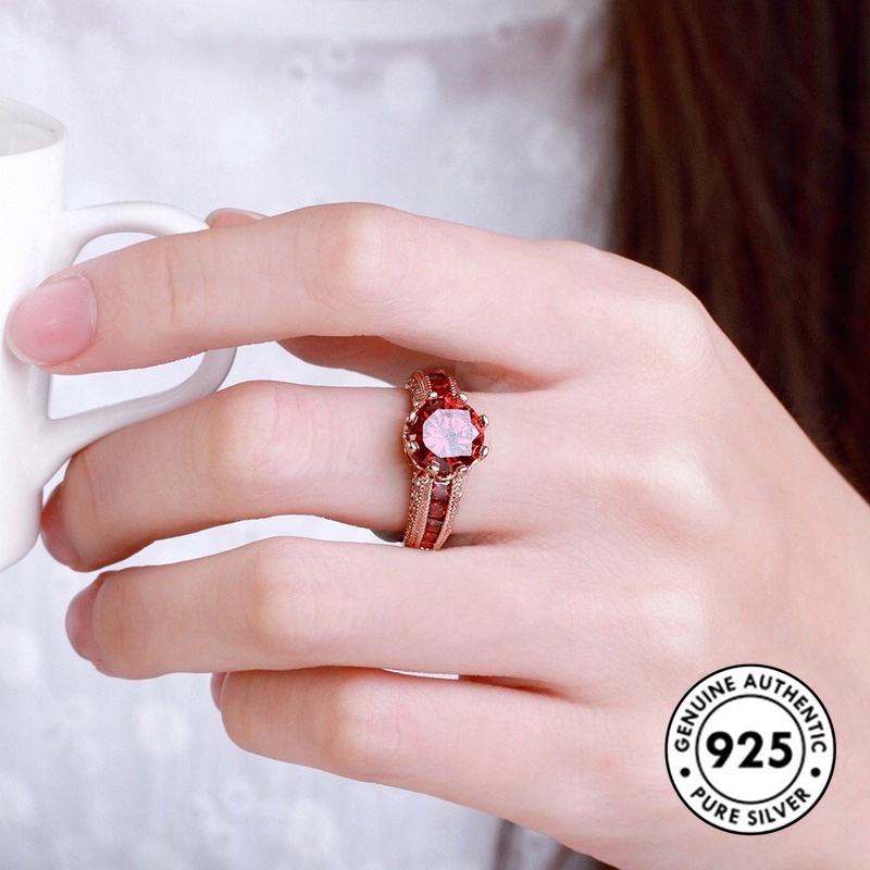 Cincin Pasangan Bahan Sterling Silver 925 Warna Rose Gold Untuk Pria / Wanita