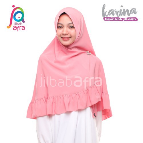 Kerudung Hijab/Jilbab KARINA Khimar renda Instan (jilbabAfra) - Candy Peach