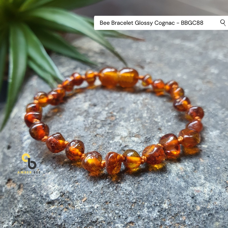 Gelang Amber Baltic Lithuania Balita &amp;  Anak Premium Glossy Cognac BBGC88 by Amber Bee