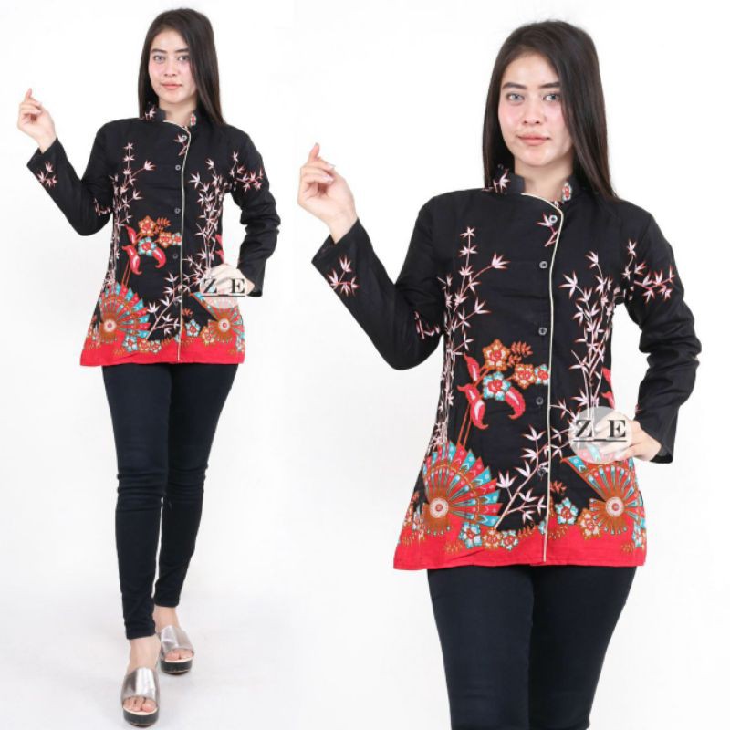 PROMO BATIK COUPLE KELUARGA SARIMBIT sania ruffle batik ori ndoro jowi motif KIPAS-BLOUSE KANCING
