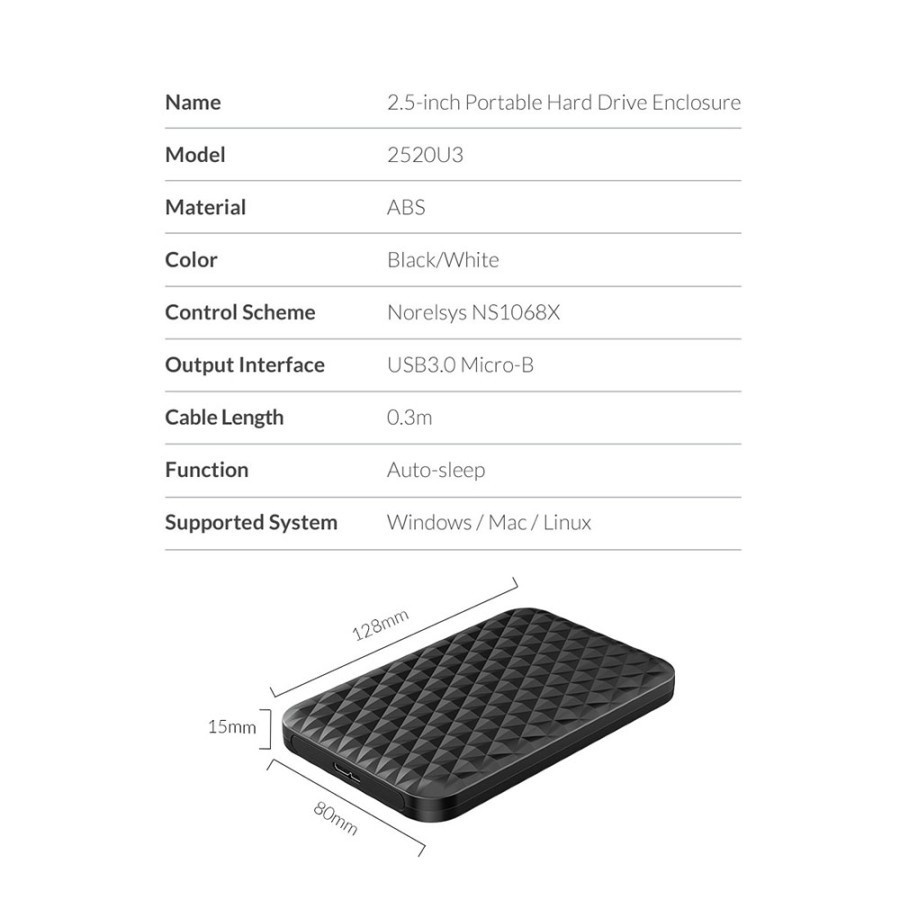 Orico 2520U3 USB3.0 2.5 inch HDD External Enclosure