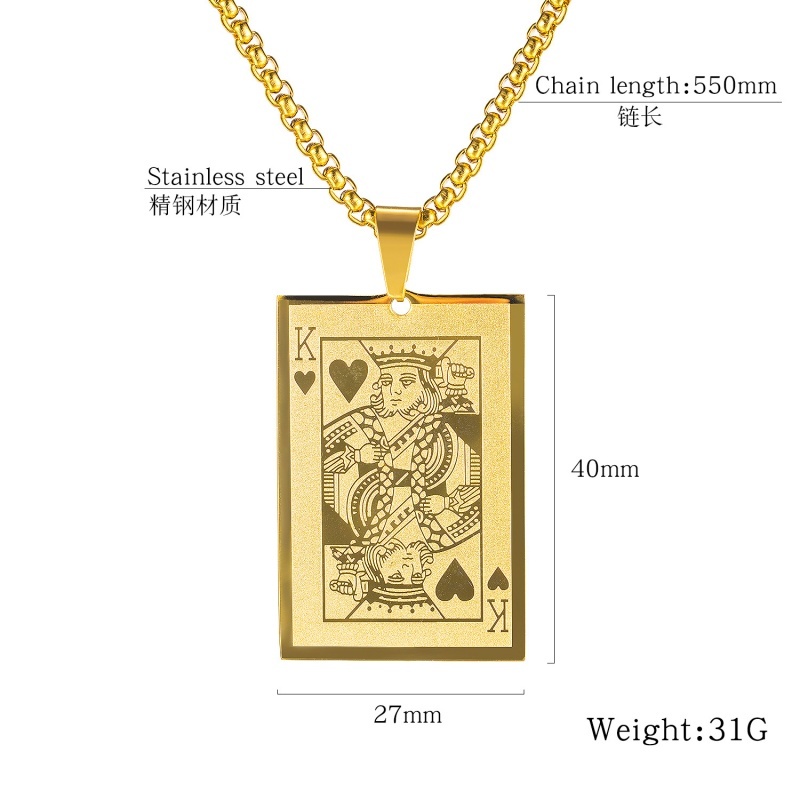 Vintage men's fashion playing cards king pattern pendant necklace jewelry