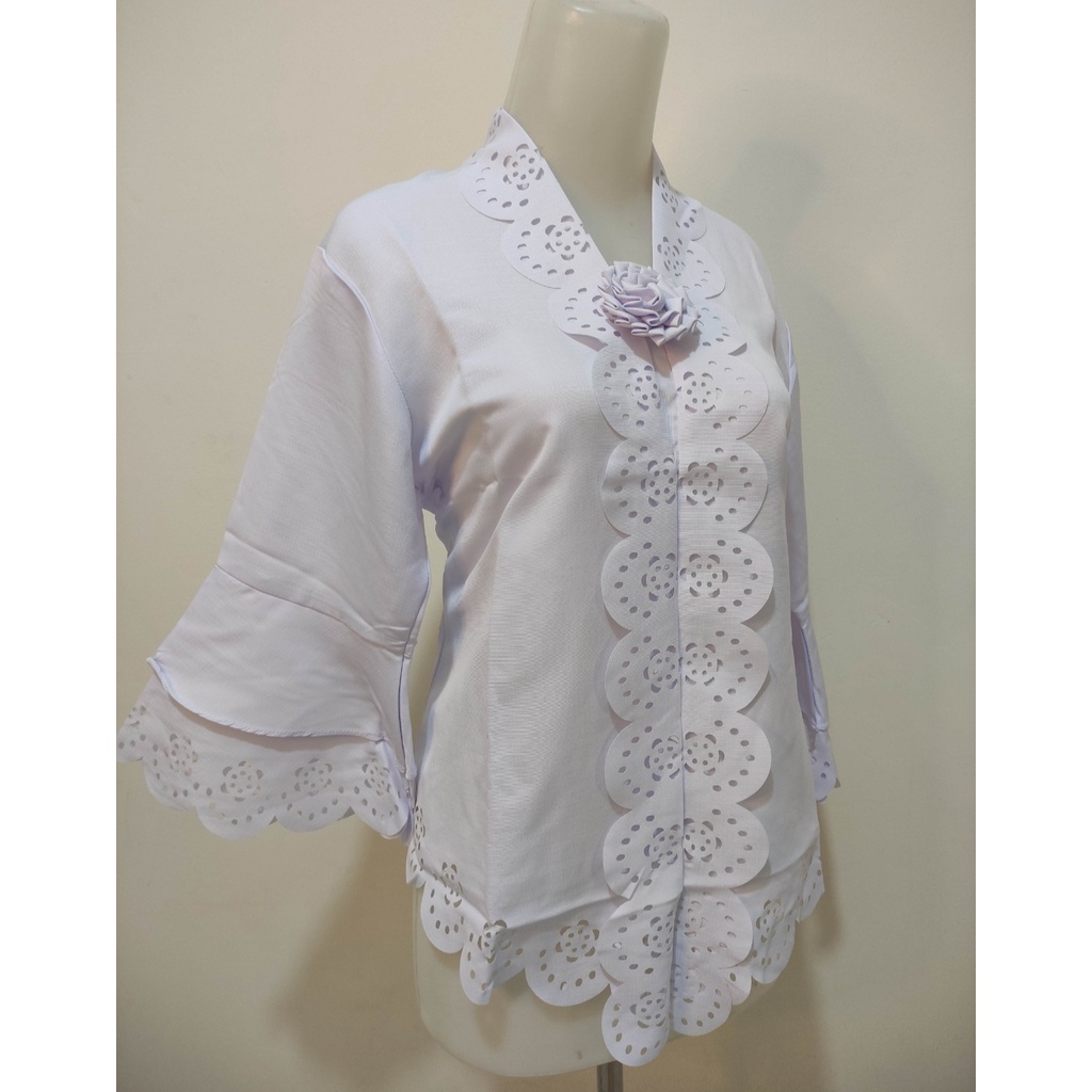 Atasan Kebaya Encim Modern Aneka Warna Broken White | Putih Cerah | Hitam | Kuning | Maroon|Abu|Coklat / Kebaya Wisuda Mewah / Kebaya Akad Nikah Kekinian / Kebaya Moderen Kondangan Jumbo Aldora-Putih Cerah