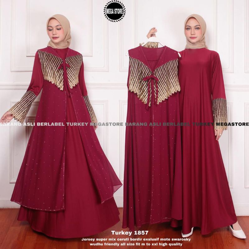 TURKEY 1857 BERLABEL MEGASTORE / GAMIS ABAYA BERBAHAN JERSEY WARNA MAROON / GAMIS POLOS BERBAHAN RAY
