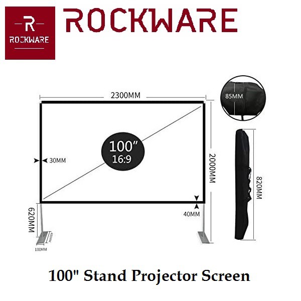 ROCKWARE Stand Projector Screen 100-inch Layar Proyektor Polyester