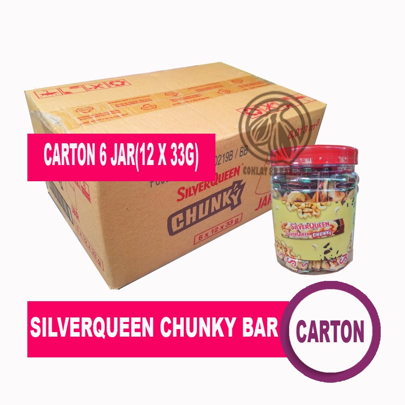 

SILVERQUEEN CHUNKY BAR 30GR 1 KARTON ISI 6 JAR, SILVER QUEEN CHUNKY BAR 1 DUS ISI 6 TOPLES X 12 PCS