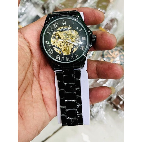 JAM TANGAN PRIA SKELETON ROLEX AUTOMATIC RANTAI BESI WATERPROOF
