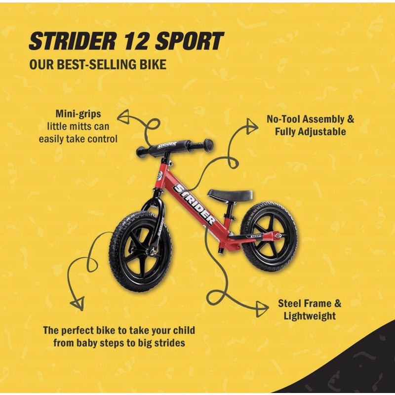 strider 12 sport balance bike yellow