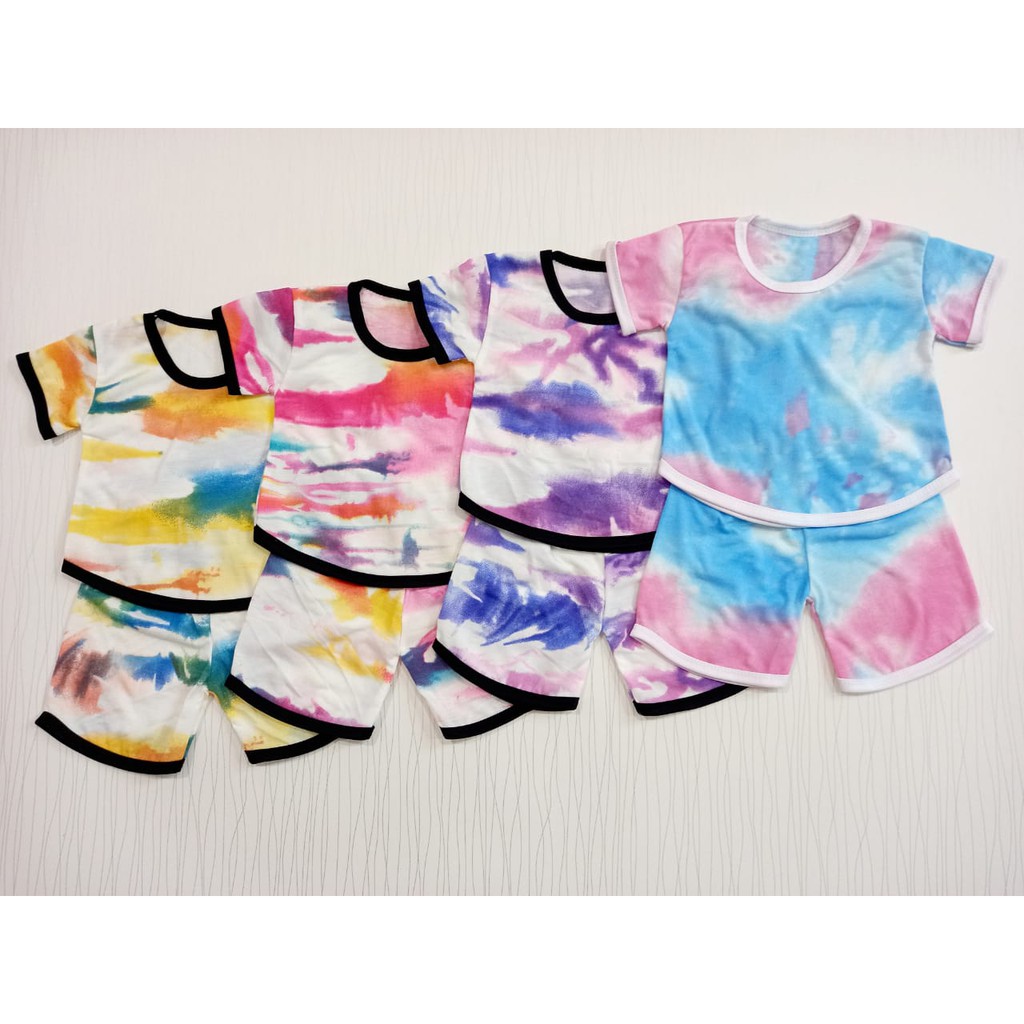 setelan pakaian anak perempuan tie dye usia 0-12 bulan