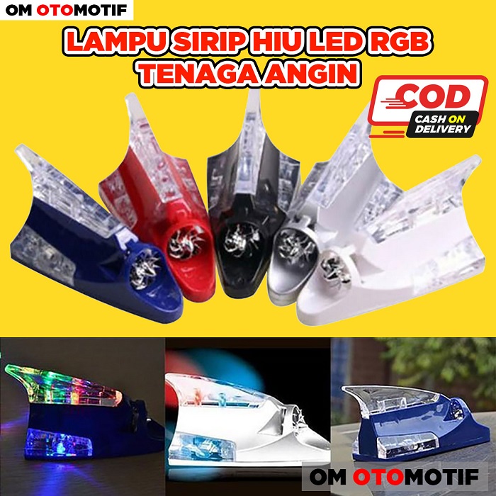 Lampu Variasi Mobil Antena Sirip Hiu Shark Fin Tenaga Angin Surya LED Menyala RGB Atap Belakang Mobi