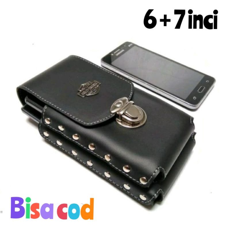 SARUNG HP SABUK KOPEL 2 SLOT UKURAN 6 + 7 INCI_HITAM