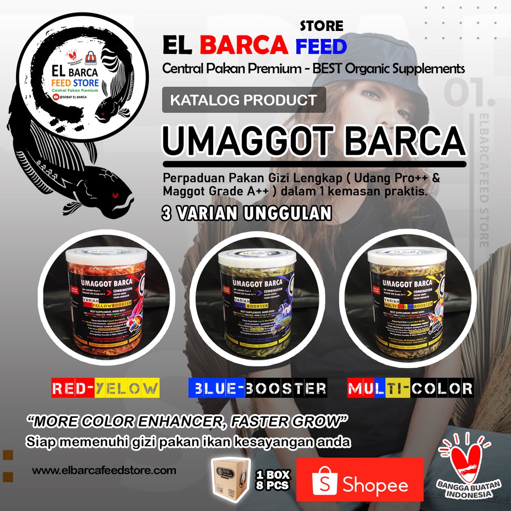 Fatih Aquatic Surabaya - UMAGGOT BARCA [RED-YELLOW, BLUE, MULTI-COLOR] GIZI LENGKAP Mix Pakan Udang 