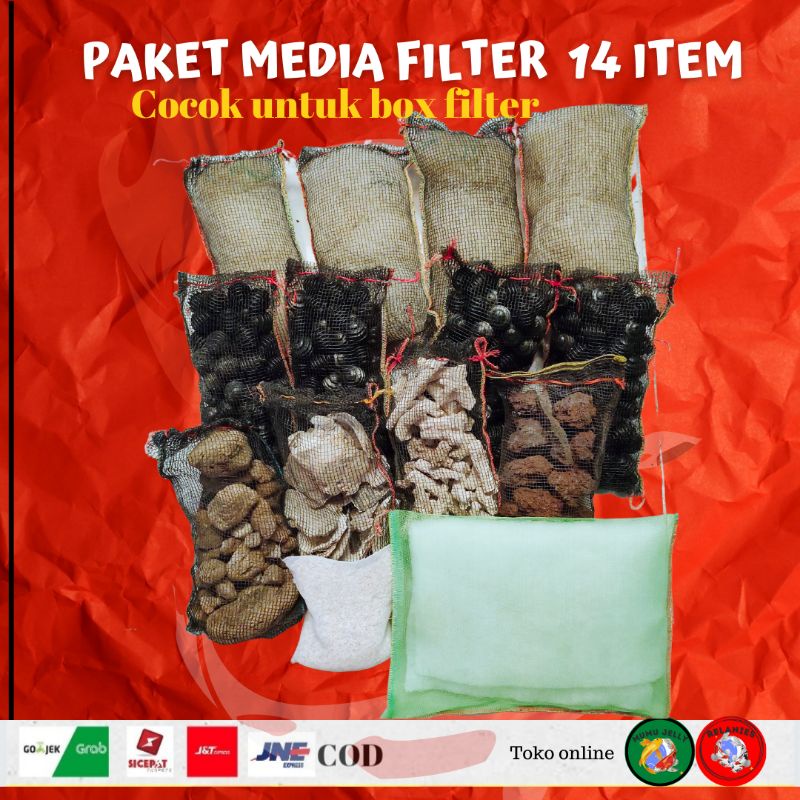 PAKET MEDIA FILTER AIR KOLAM KOI 14 ITEM  BIO BALL JARING NELAYAN KARANG  jahe apung oyster silika