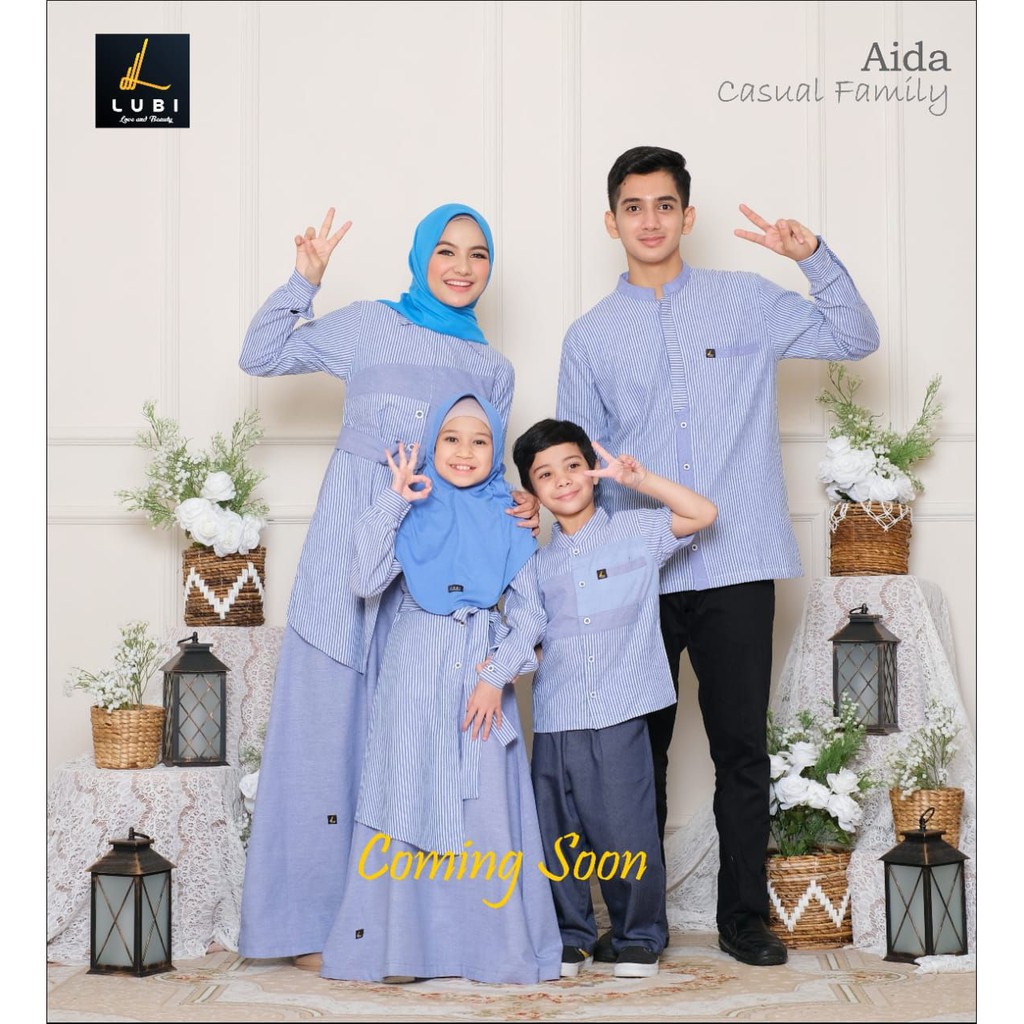 Lubi Sarimbit AIDA Navy Bahan Cotton Baju Couple Sarimbit Keluarga Seragam Pengajian lebaran casual 