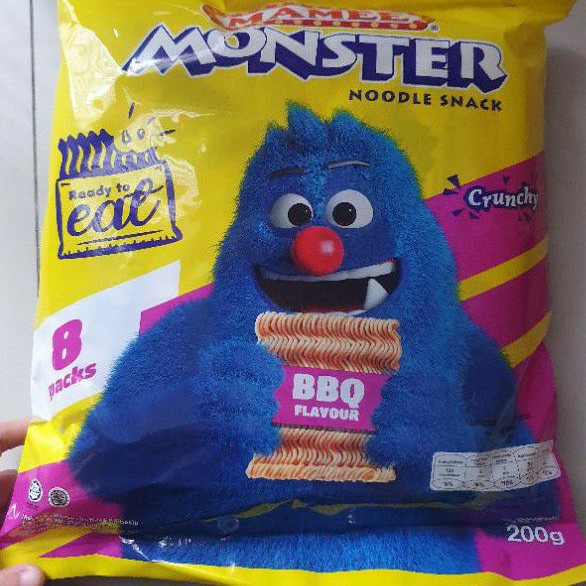 

Mamee Monster noodle snack mie isi 8 pack AYAM / BBQ IMPORT 200gr