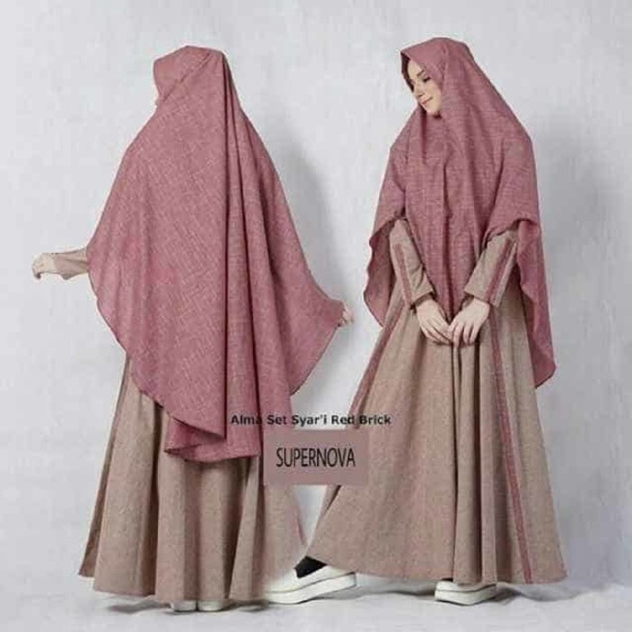 Gamis Alma Syari Gamis + Hijab Baju Panjang Modern Modis Elegan Trendy