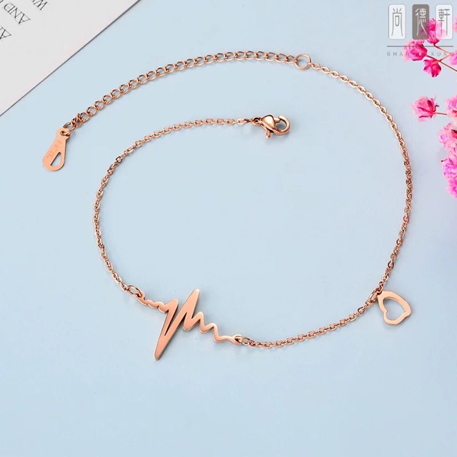 351# LS Gelang Wanita titanium lapis emas 18k model Gelombang Hati bergerak rosegold-3