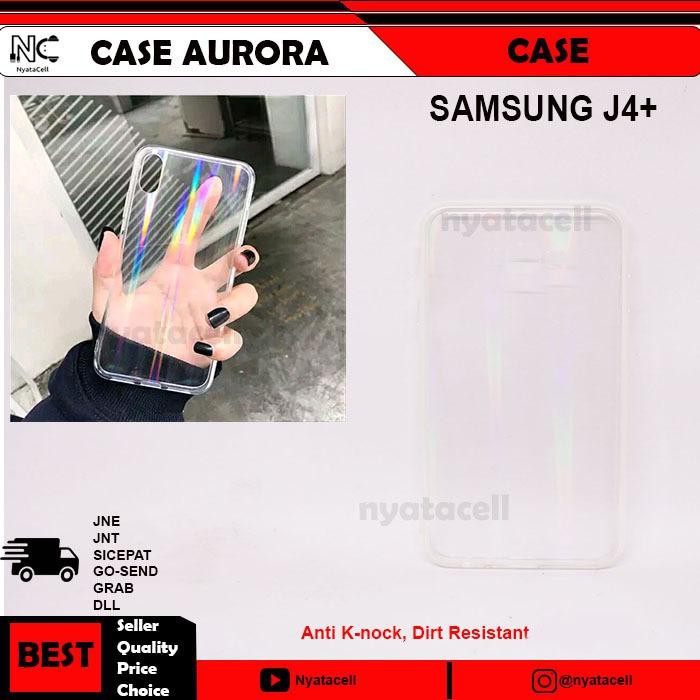 SUPER PROMO SAMSUNG J4+ PLUS HARD CASE AURORA RAINBOW - HOLOGRAM FUZE TRANSPARANT - BENING