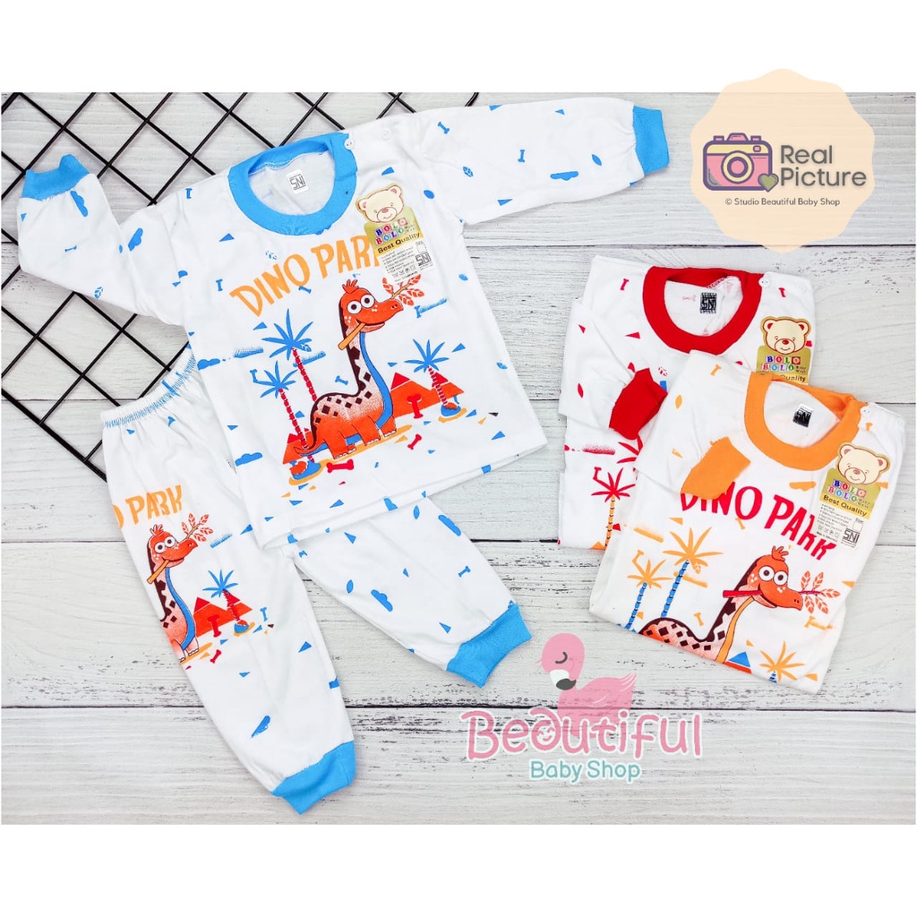 Setelan Bayi Panjang SNI Motif Dino Park / Setelan Piyama Bayi Laki - laki / Baju Bayi Panjang Merk Bolo-bolo/ Baju Tidur Bayi / Baby.ou_