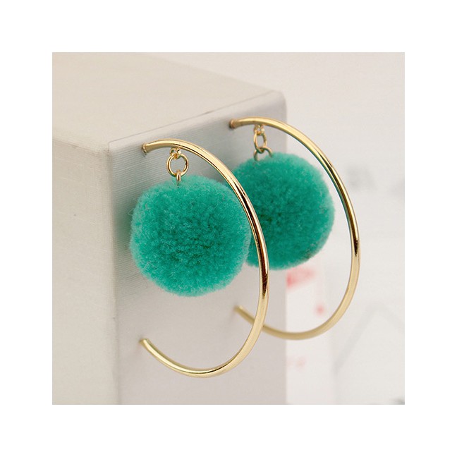 LRC Anting Tusuk Personalized  Circular Ring&amp;fuzzy Ball Decorated Pom Earrings