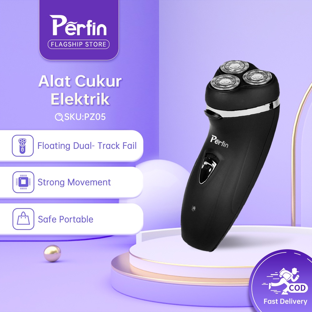 Perfin PZ05 Alat Cukur Rambut 3D Pencukur Jenggot Elektrik Shaver Listrik Hitam