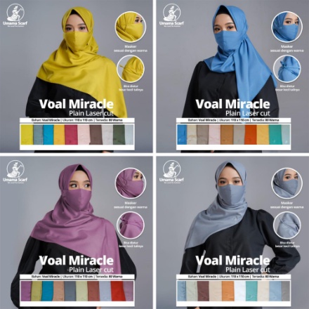 Hijab Segiempat Basic Voal Miracle Polos Umama set Masker