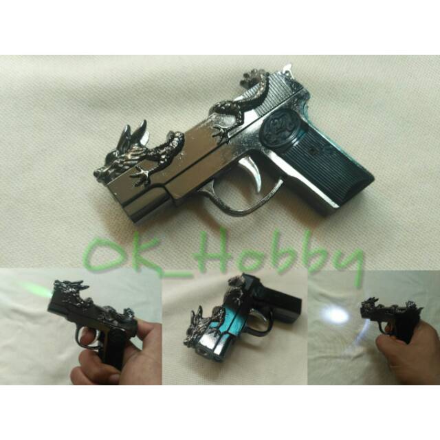 Mancis Unik Bentuk Pistol Mini Kepala Naga - Korek Api - Korek Gas Unik
