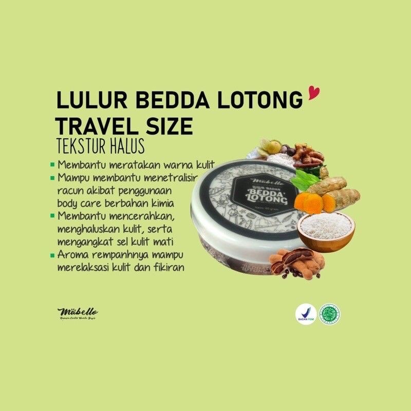Mabello Lulur Bedda Lottong Travel Size 100g / Lulur Pemutih Tubuh BPOM RI