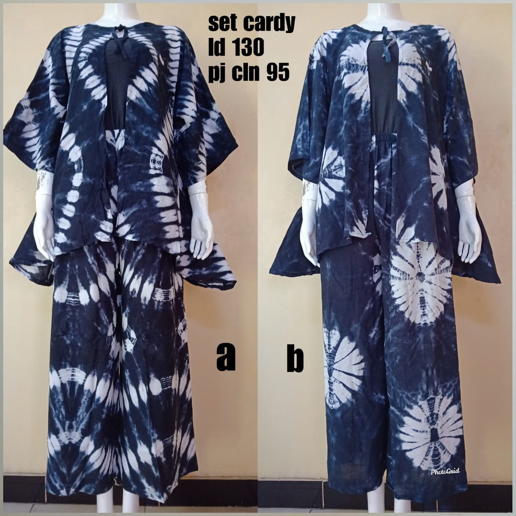 Setelan Cardi Shibori Batik Hitam Navy Cardy Cardigan Tie Dye Rayon Kardigan Outer Set Muslim Casual