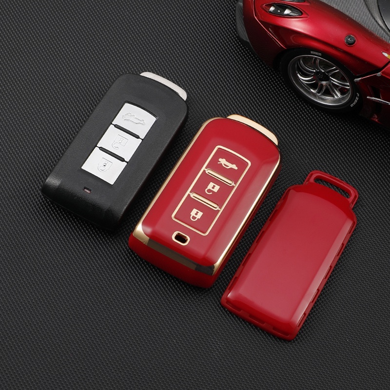 Casing Kunci Mobil Mitsubishi Triton / Outlander / ASX / Xpander / Mirage / Attrage Keyless Bahan Kulit