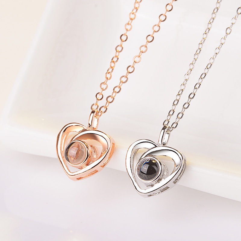 [Ready Stock]Fashion Love Silver Plated Jeweled Pendant Simple Necklace