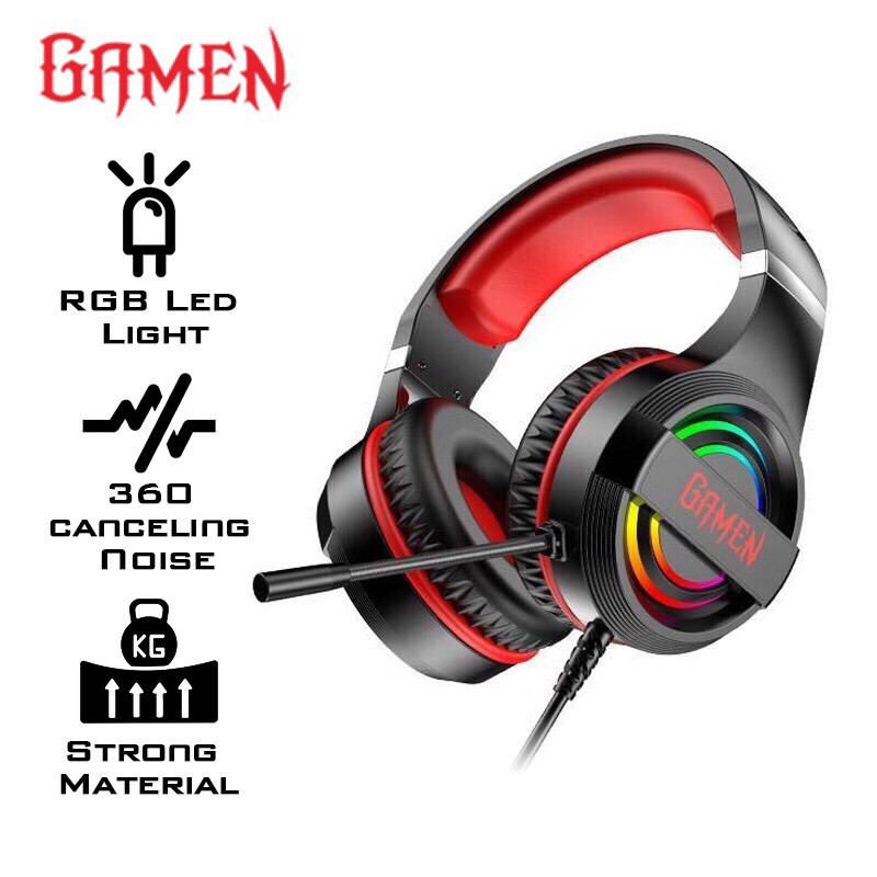 GAMEN GH1100 PRO RGB Lighting Effects Anti-violence Head Beam Gaming Headset Black-Garansi 1 Tahun
