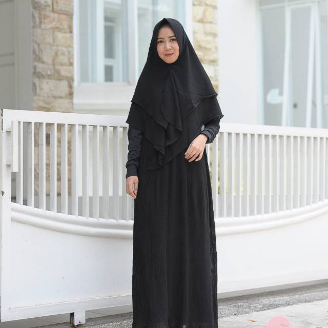  Baju  syar i plisket  gamis  plisket  satu set dress khimar 