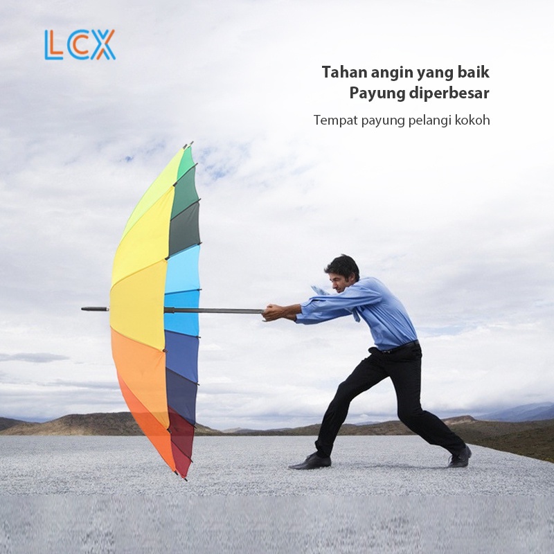 LCX Payung Pelangi 128cm 16warna Rainbow Anak Jas Hujan Tenda Taman VS-103