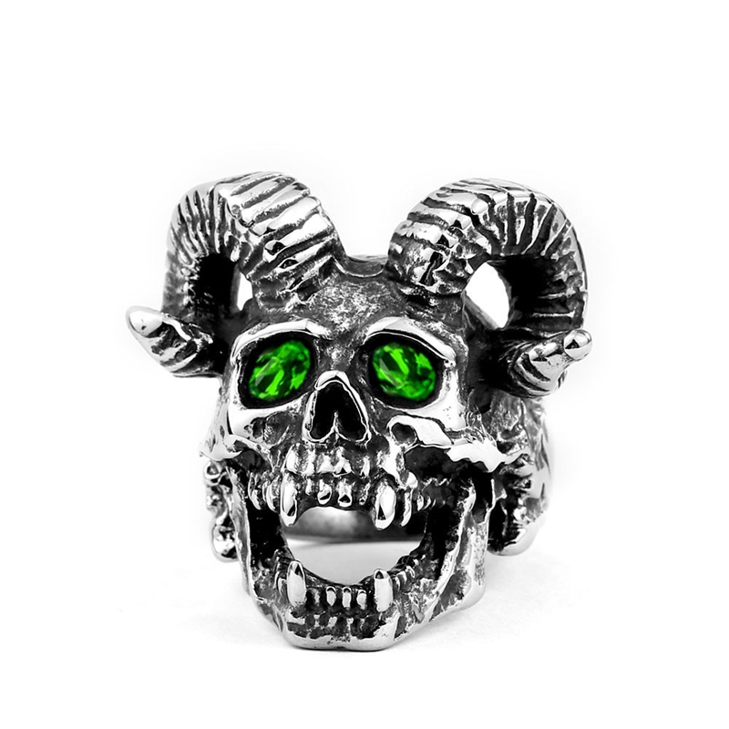 Gothic Punk Style Sheep Skull Inlaid Ring Men Gemstone