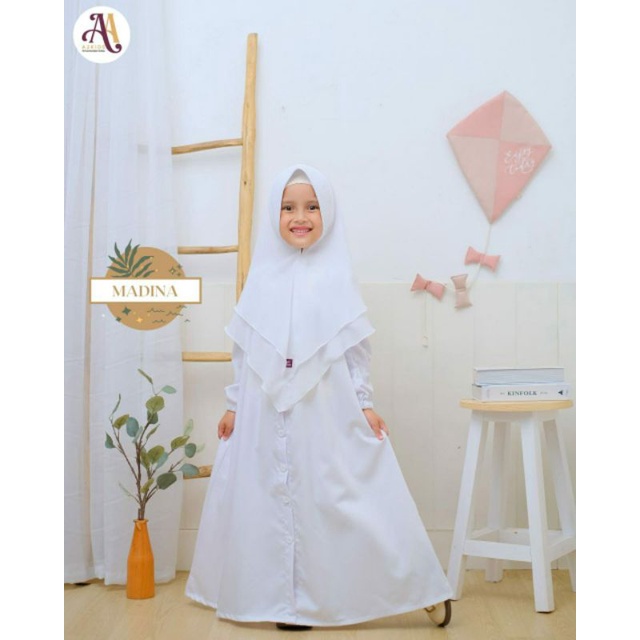 Gamis Madina White Series A2kids || Gamis Anak Junior Teen|| Gamis Putih Manasik