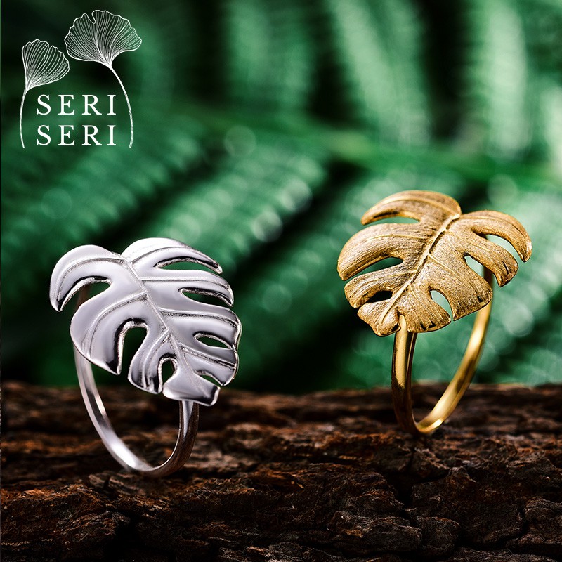 SERI SERI Cincin Wanita Perak 925 Asli Monstera Leaf Sterling Silver Adjustable Ring Daun Monstera