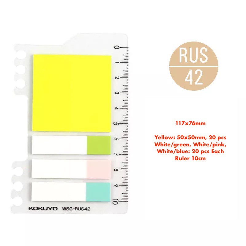 KOKUYO Binder Ring Notebook Sticky Notes, Ruler, Fastener Clear Pocket