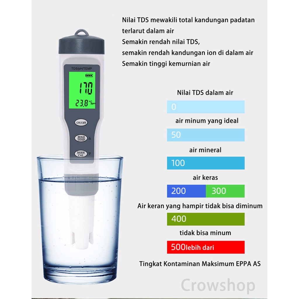 PH METER / TDS / TEMPERATUR 3 IN 1 WATERPROOF EZ 9901 (garansi satu minggu)