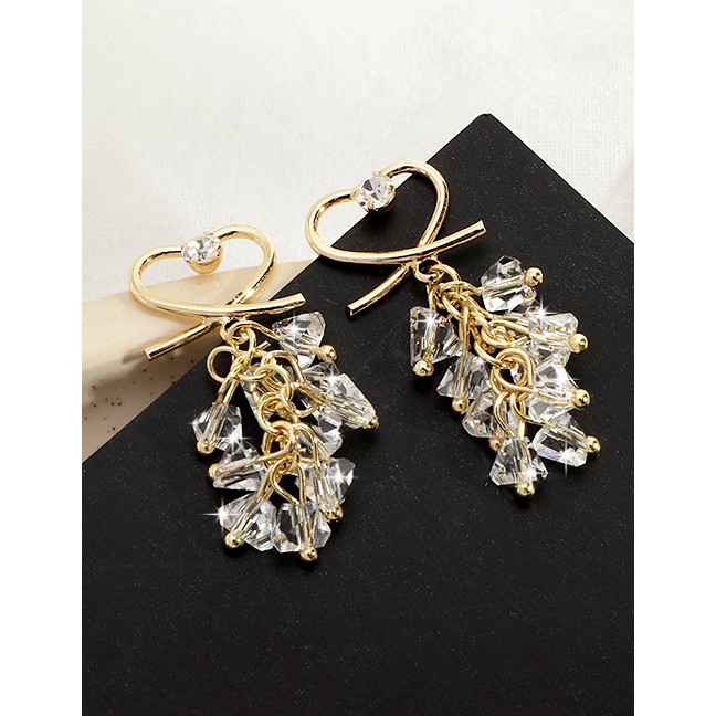 LRC Anting Tusuk Fashion Golden Bow Love Diamond Earrings D68246