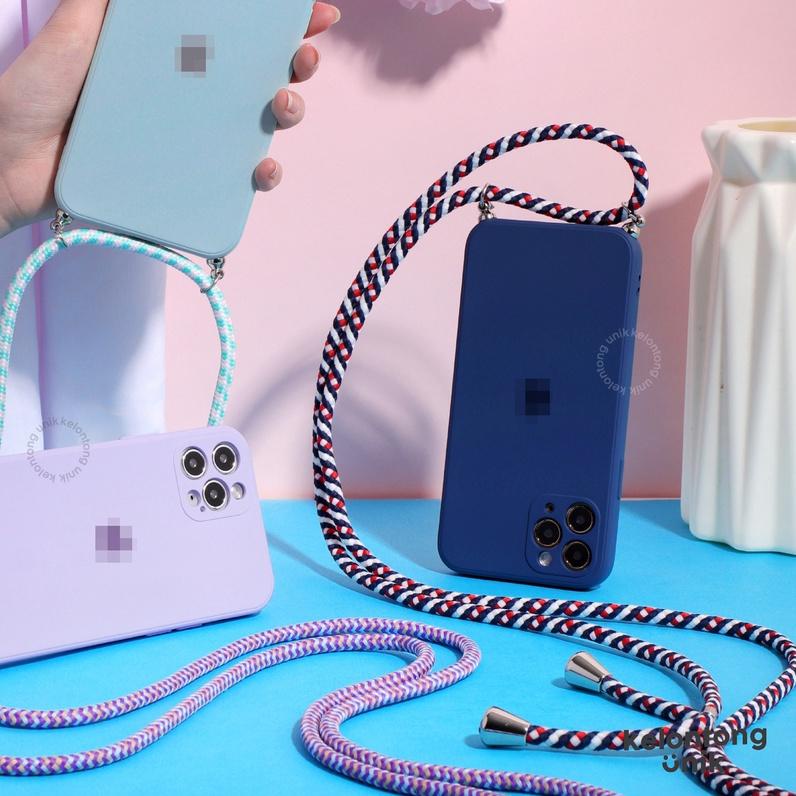 ➩ (Seri 1) For iPhone - Square Edge Silicone Matte Lanyard Soft Case/ Sling Case Tali ☃