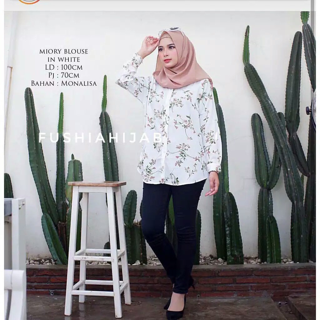 Kemeja wanita casual blouse lengan panjang muslim motif murah / blus wanita kekinian adelia miory-3